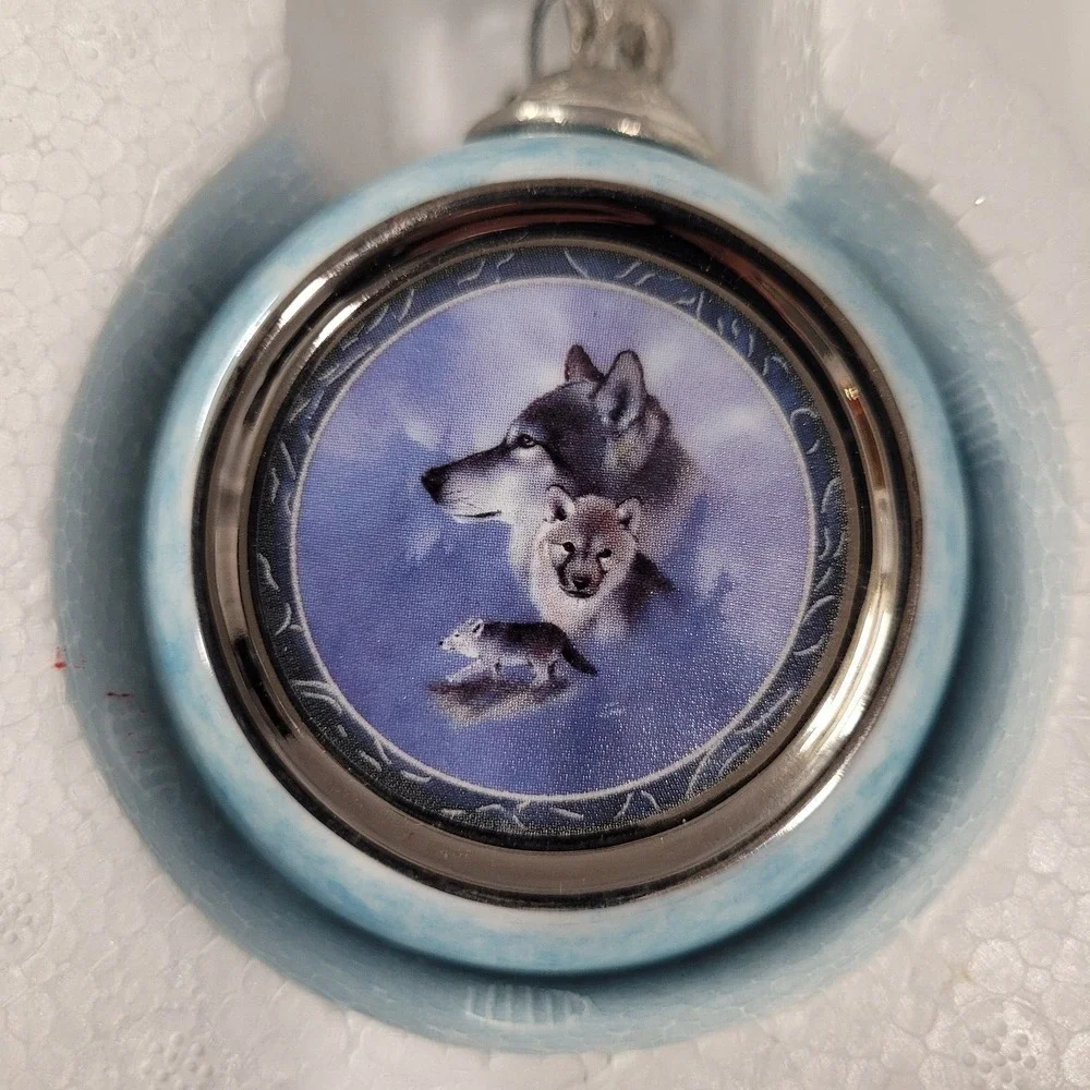 Bradford Exchange Spirit of The Wilderness Wolf Ornaments Set of 2 VTG 1997
